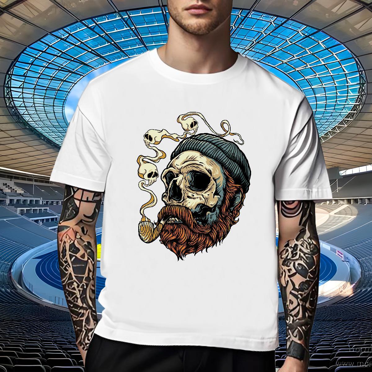Free Shipping Men T Shirts 100% Cotton 230g skull Casual Daily Wear Cartoon Print Breathable Short Sleeve Tshirt for Man Woman 2024 New Clothings