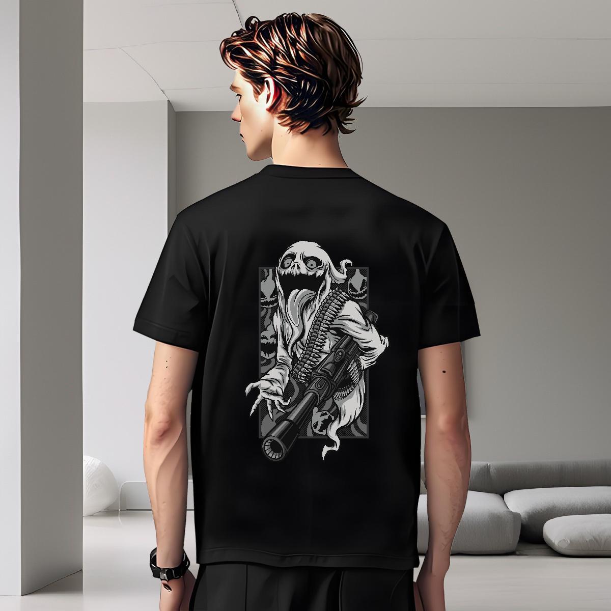 Cool T Shirts Men 100% Cotton 230g skull Anime Printing Street DIY Anime Round Neck Short Sleeve Men Tshirts New Tops Tees