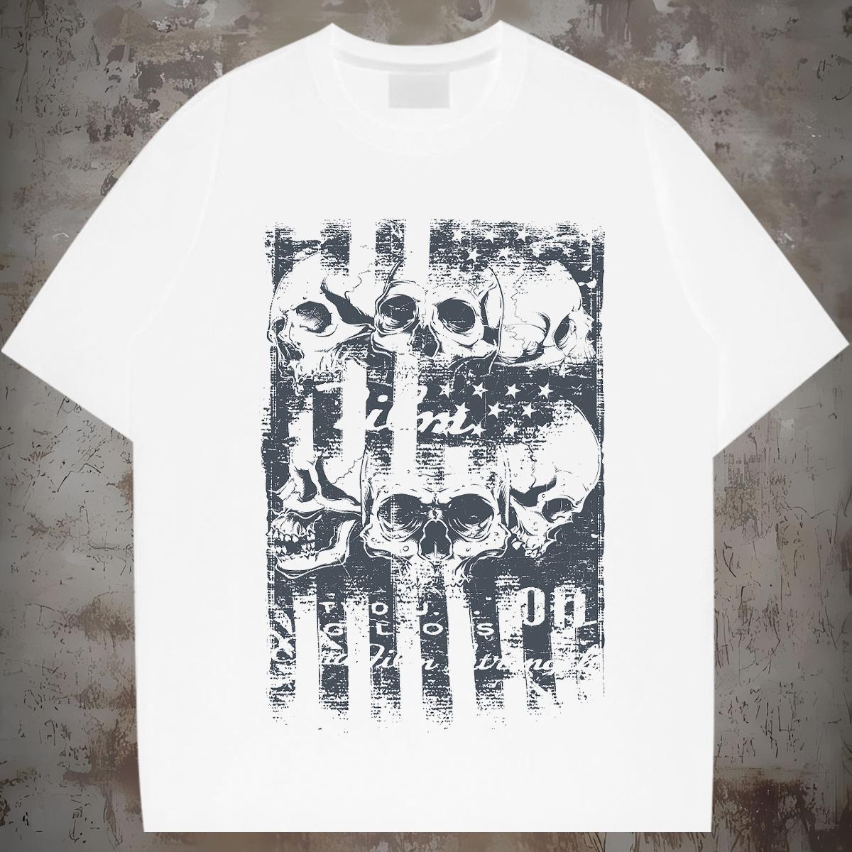Loose Fit T-Shirts for Men 230g Pure Cotton skull Home Outdoor Plus Size Custom Breathable Crew Neck Couples T Shirts 2024 Tops Tees