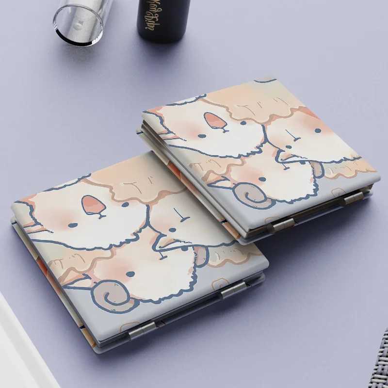 Cartoon Animal Folding Makeup Mirror PU Leather Mini Double-Sided Cosmetic Mirror Portable Girls Square High-Definition MirrorXJ241213