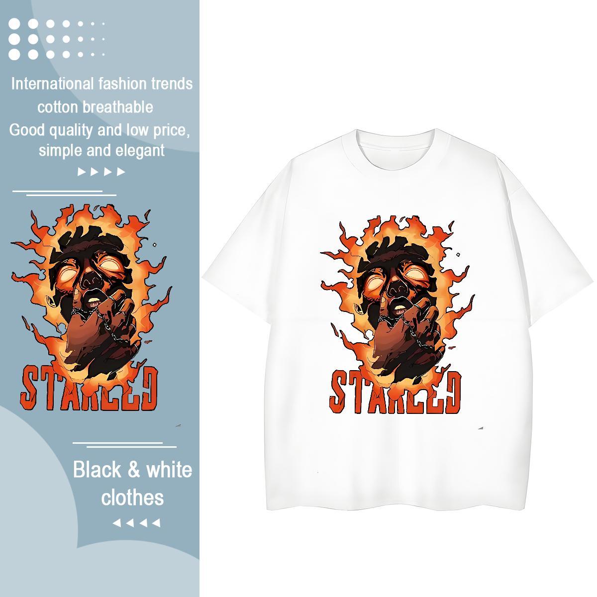 Unisex Men T Shirts 230g 100% Cotton skull Daily Wear Cartoon Printing L-4XL O Neck Short Sleeves Men Clothes T-Shirt DIY Customized Tees