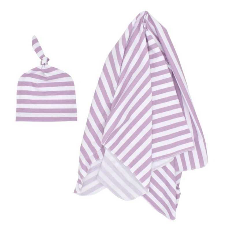 Newborn Baby Sleepsack Cotton Toddler Striped Printed Swaddle Blanket Wrap Hat Set Infant Adjustable New Born Sleeping Bag 2PCS M240824