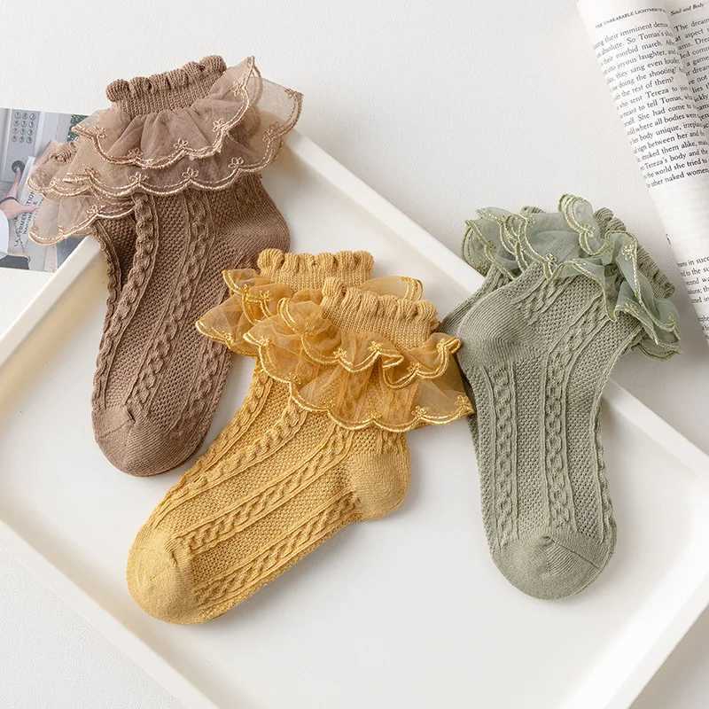 6 Pairs/lot Infant Baby Girl Knee Socks Newborn Baby Girls Socks With Lace Toddler Kids Girls Ruffle Socks Childrens Socks Kit CL240824