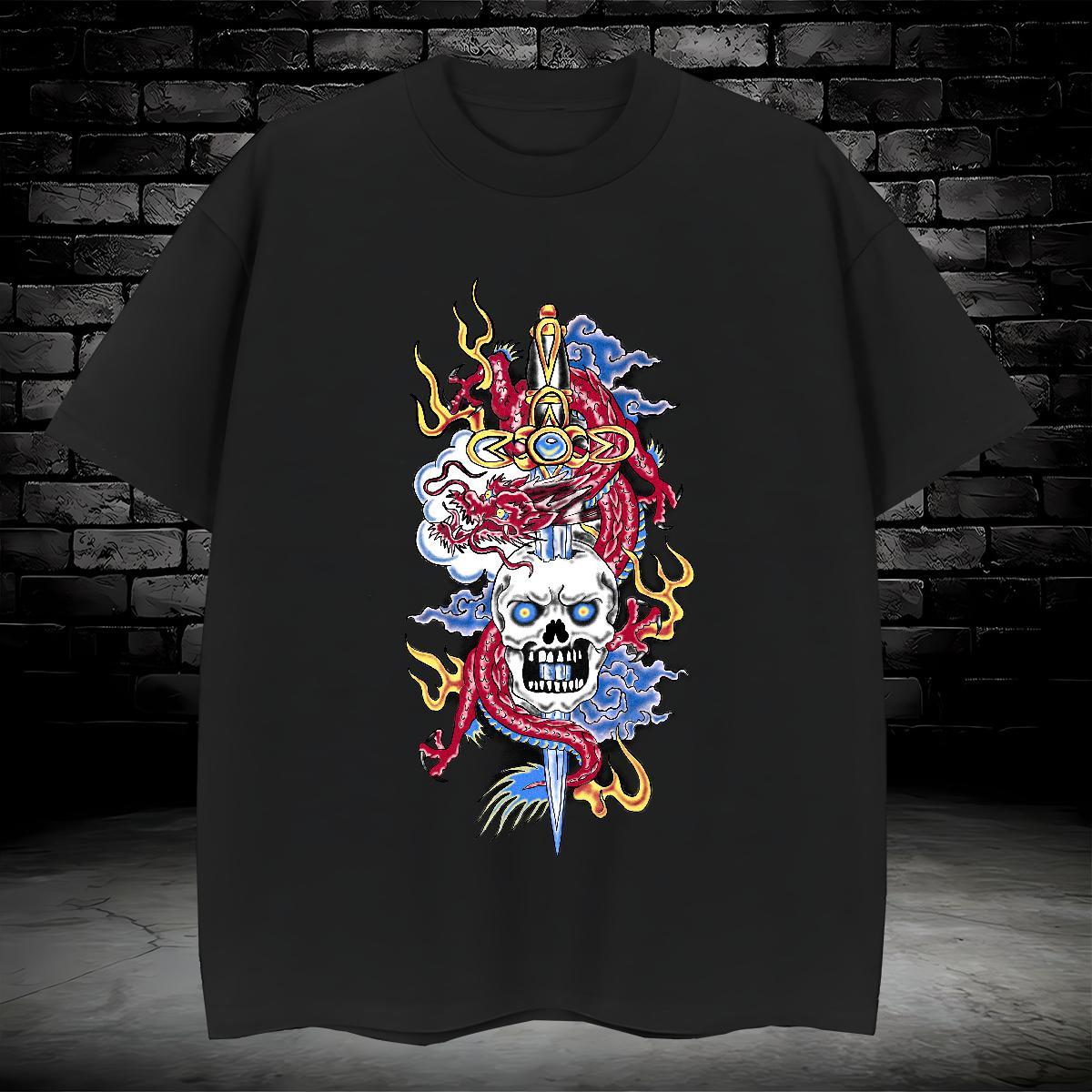 Designer T Shirts Men 230g 100% Cotton skull Street Oversized 4XL Short Sleeve O-Neck Men Clothes T-Shirt 2024 Summer Tops Shirt