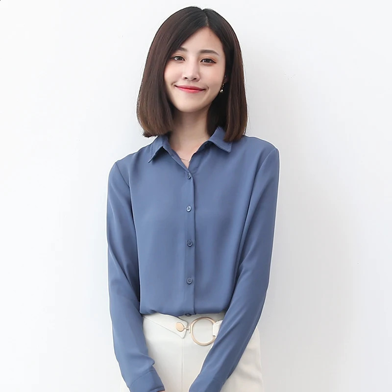 Simple Women Chiffon Shirts Casual Multi Color Womens Tops And Blouse Fine Long Sleeve Shirt Office Female Clothes 240823