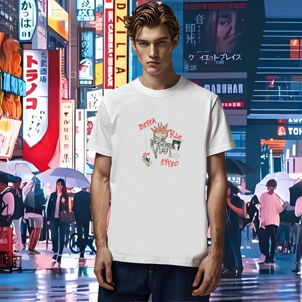TOP Quality T Shirts Men 230g 100% Cotton skull Anime Printing Street White Plus Size O Neck Short Sleeves Men Clothes T-Shirt Fashion New Tshirts