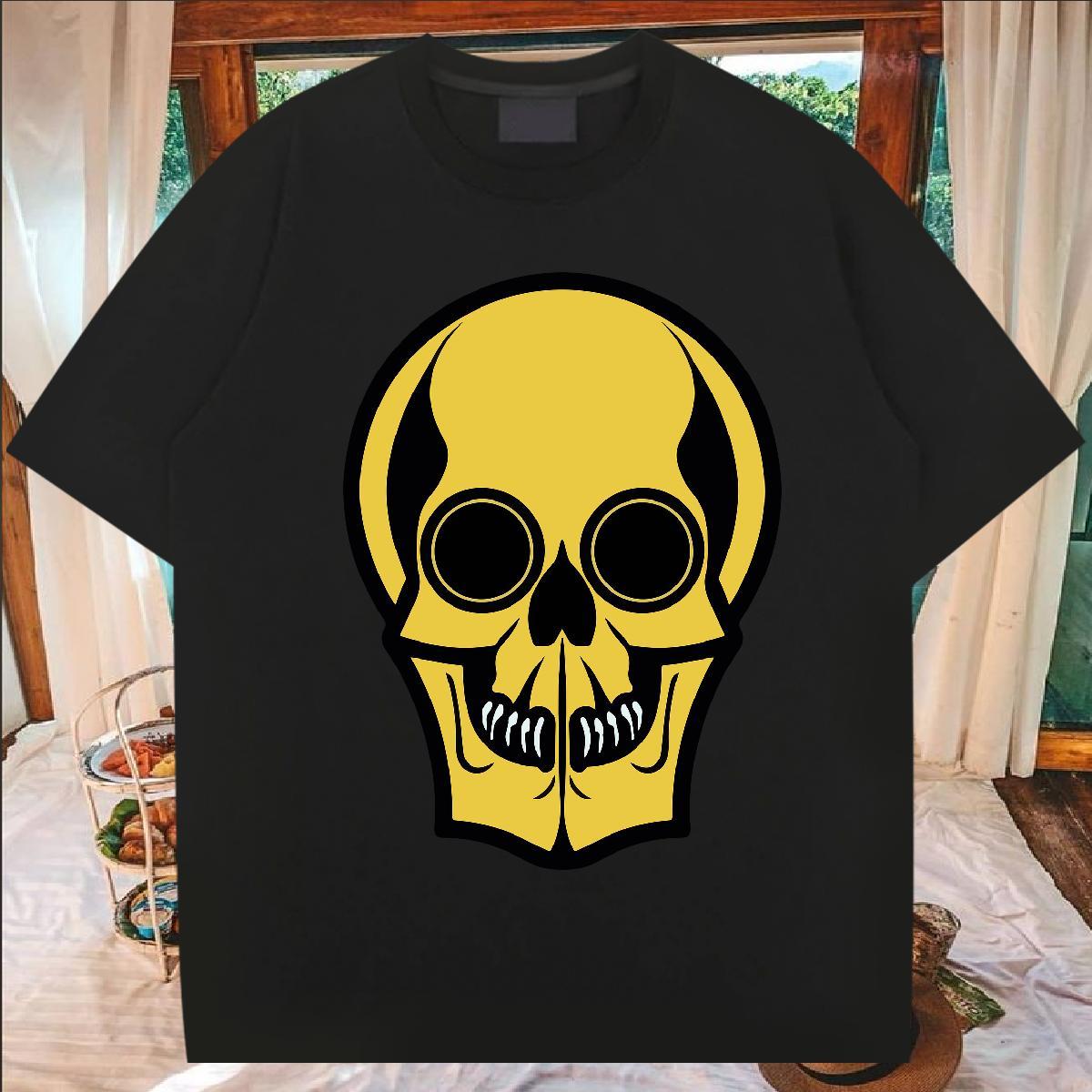 Loose Fit T-Shirts for Men 230g Pure Cotton skull Daily Outfit Plus Size Cartoon O Neck Short Sleeves Men Tees 2024 Designer Polos