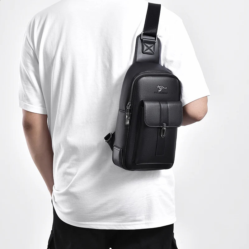 Kangaroo y Mens Chest Bag Leather Cross Body Bag Mens Travel Sling Bag Black Brown Messenger Shoulder Bag Men 240824