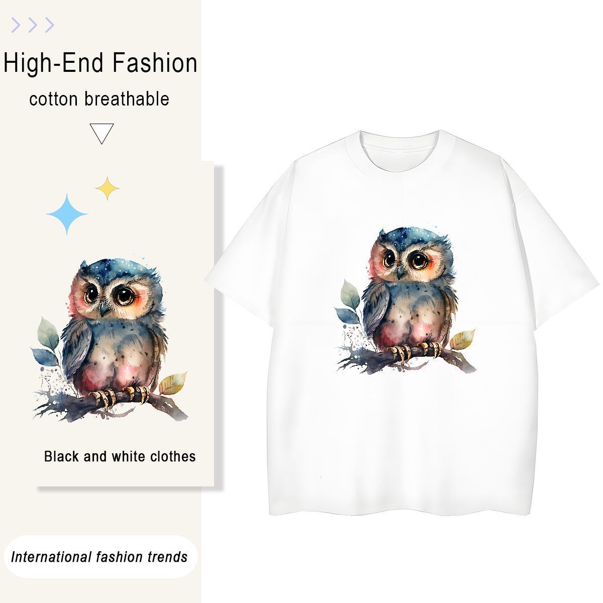 Fashion Casual Men Tshirts Owl Casual Beach 230g 100% Cotton Tee Shirt Breathable Crew Neck Brand Men T Shirts Oversized 4XL