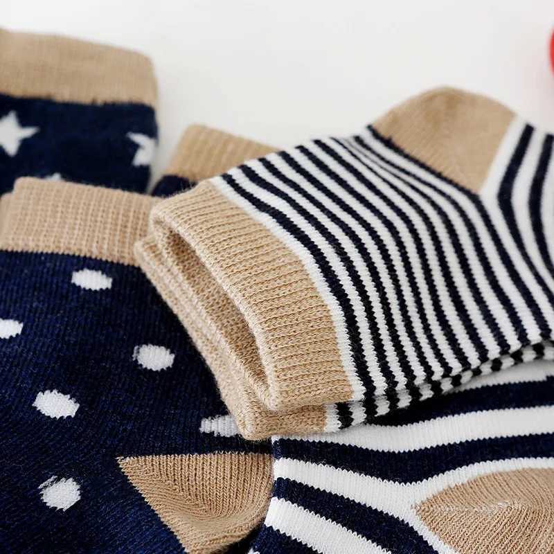 5 Pairs Cartoon Baby Socks Spring Autumn Stripe Dot Girls Boys Ankle Socks Soft Toddler Kids Short Socks CL240824