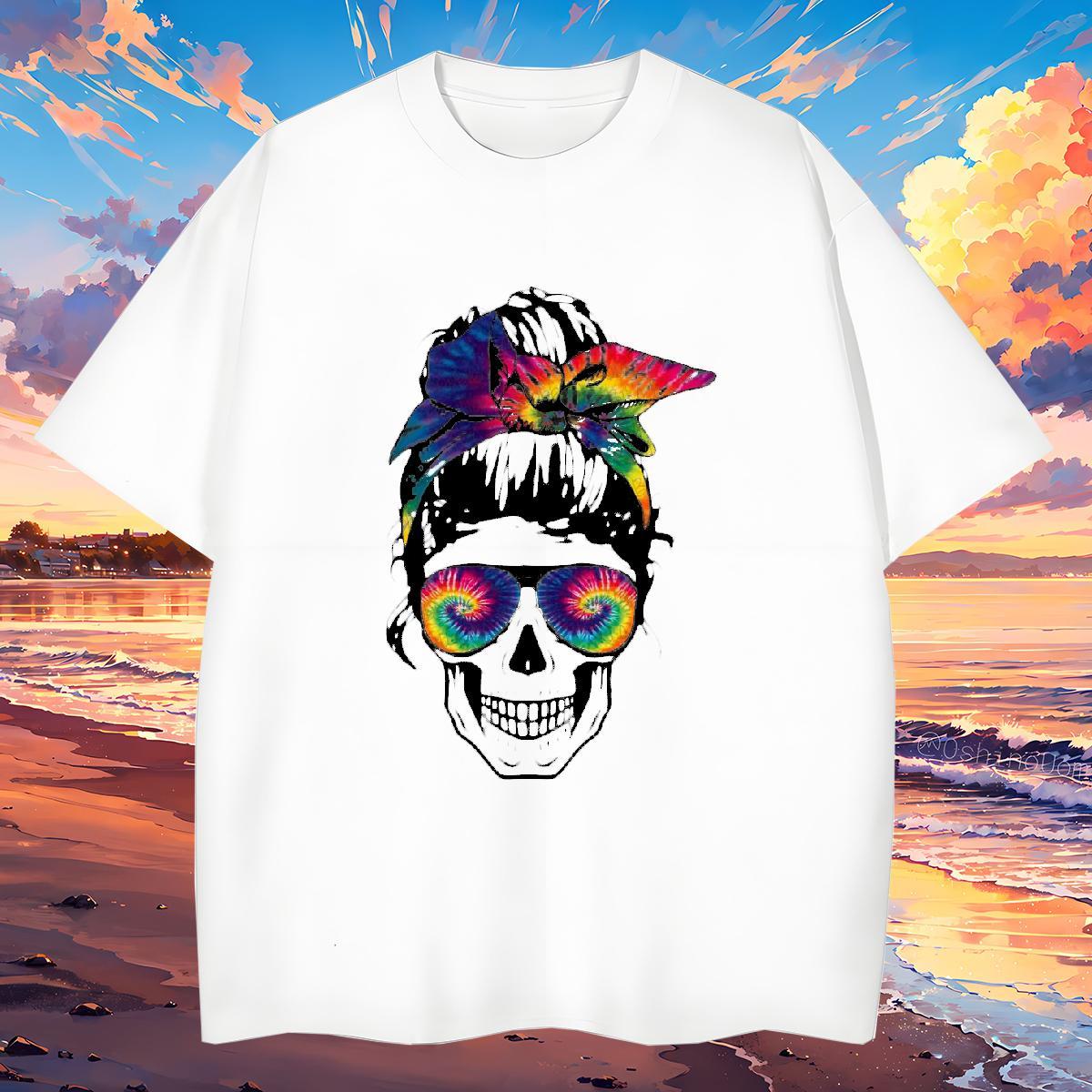 Wholesale Man T Shirts 230g Pure Cotton skull Summer Casual Skull Crew Neck Breathable Tshirts 2024 New Wear