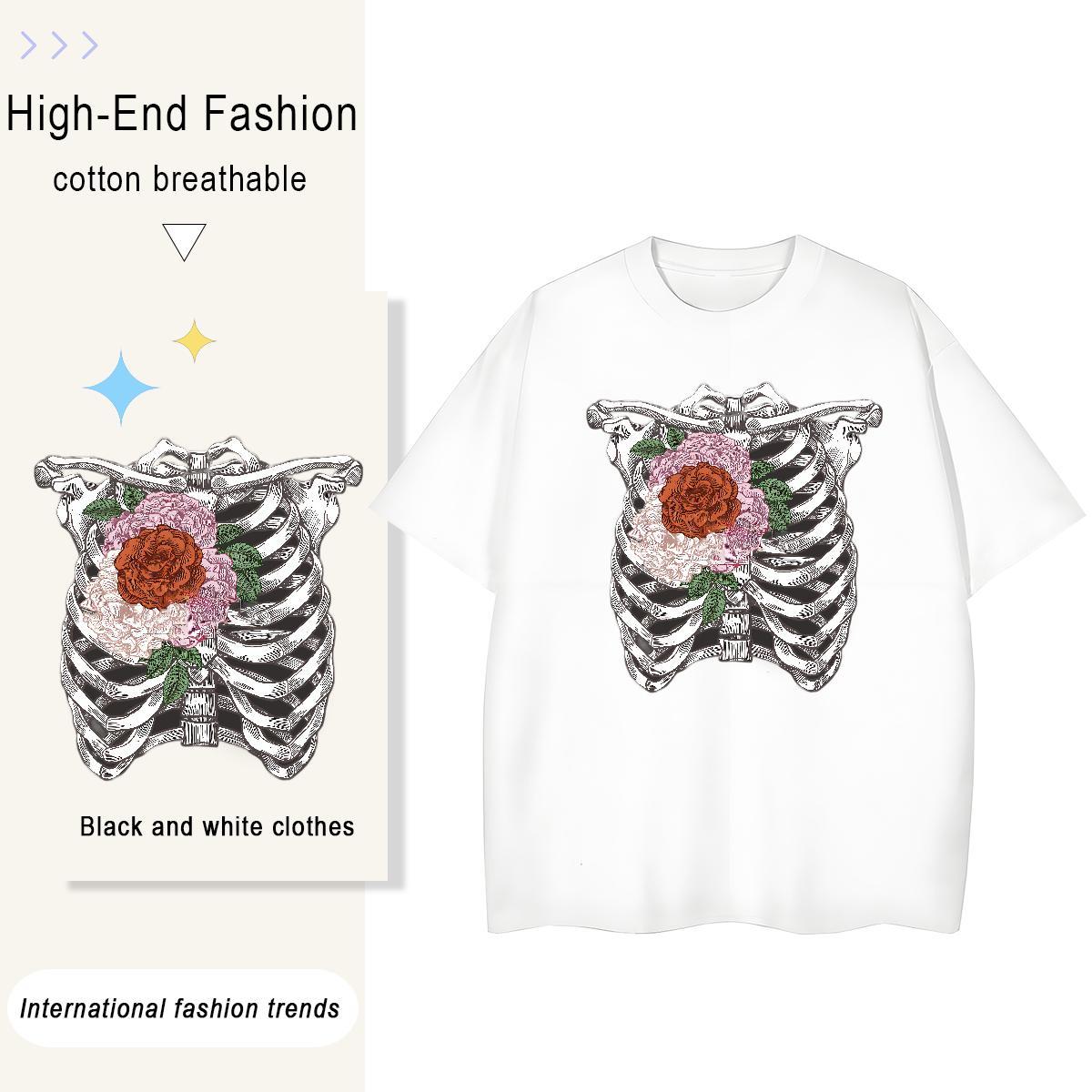 High Quality T Shirt For Man 230g 100% Cotton flower Hip Hop Street Custom Printing Short Sleeve O-Neck Mens Tshirts Fashion Tops