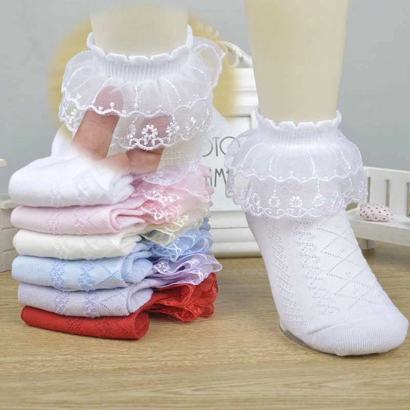 Children Dance Sock Non-Slip Summer Cotton Children Short Sock Breathable Thin Mesh White Ruffle Frilly Girl Princess Sock 1-15Y CL240824