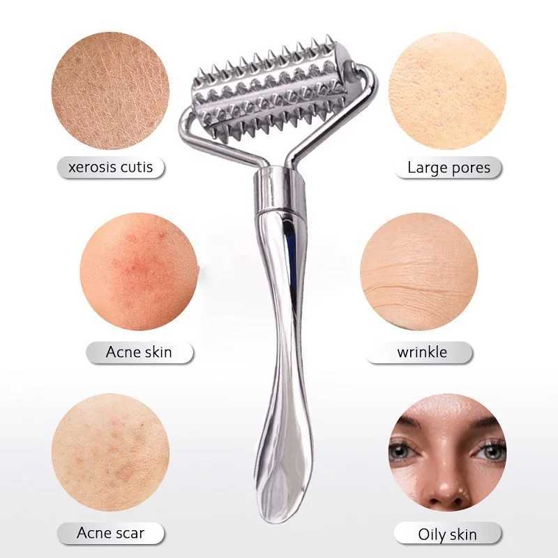 Stainless steel pointed roller spatula massage ball stone face roller massager to improve neck facial beauty skin care tool CL240824