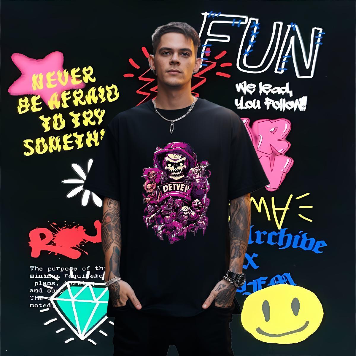 Free Shipping Man T Shirts 230g 100% Cotton skull Home Outdoor Skull Crew Neck Breathable Tshirts Factory Direct Tops Tees