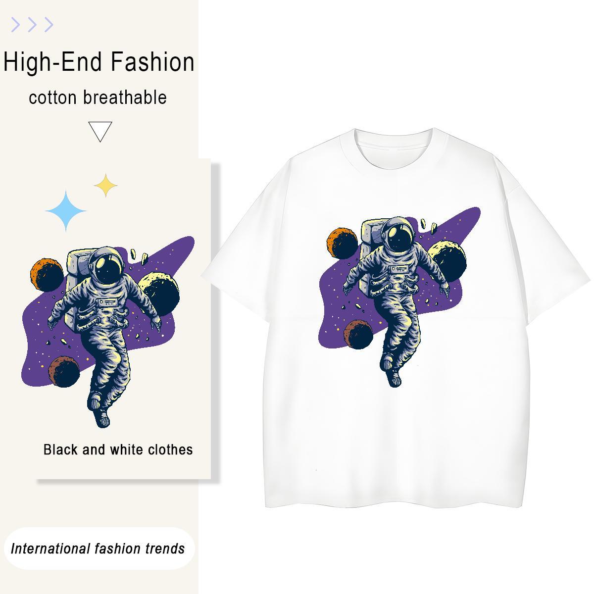 Free Shipping Womens Tshirts 230g Cotton cosmonaut Beach T-Shirts Round Neck Short Sleeve Custom Print Oversized Clothes Shirt