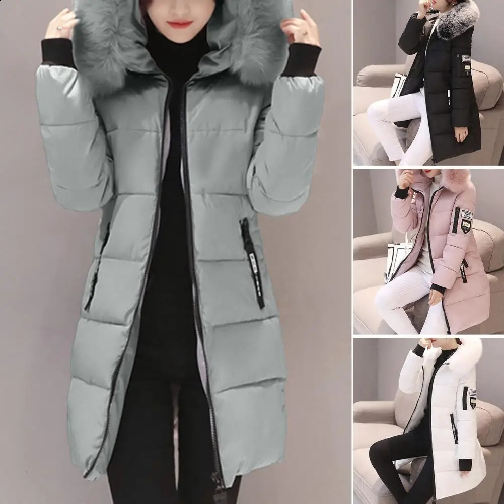 Winter Jacket Womens Fur Necklace Long Basic Thick Cotton Mat Parkas Wear w240824