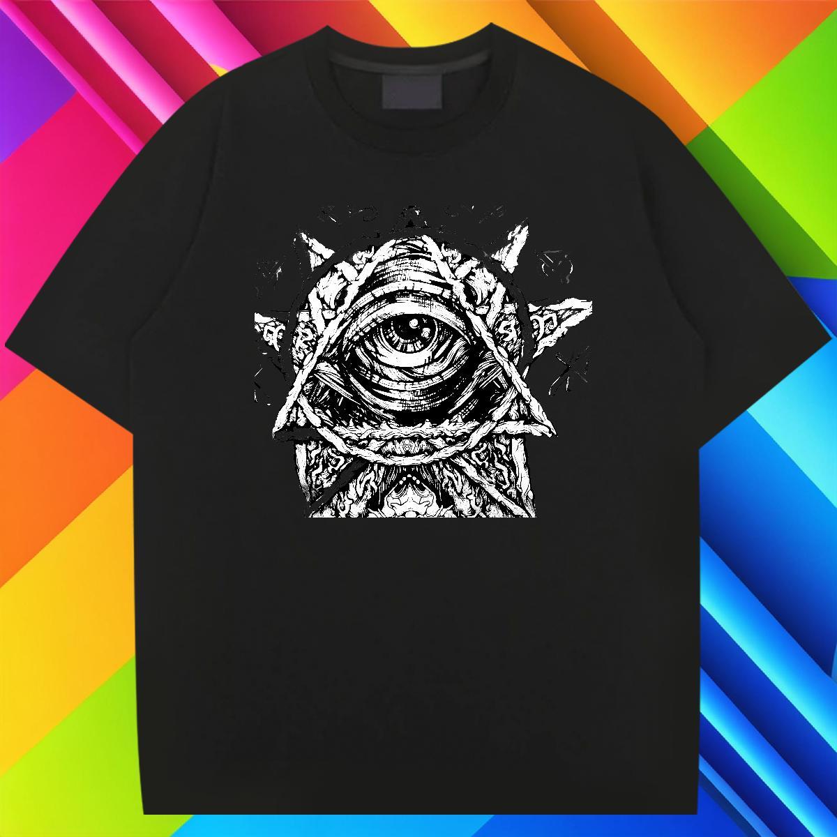 Loose Fit T Shirt For Man 100% Cotton 230g eye of the devil Sport DIY Breathable Men Clothes T-Shirt Customized Tops