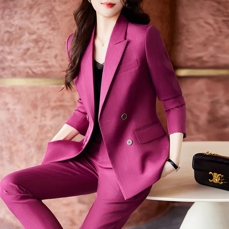 High quality fabric womens formal business suit with pants and jacket elegant OL style professional set 240823