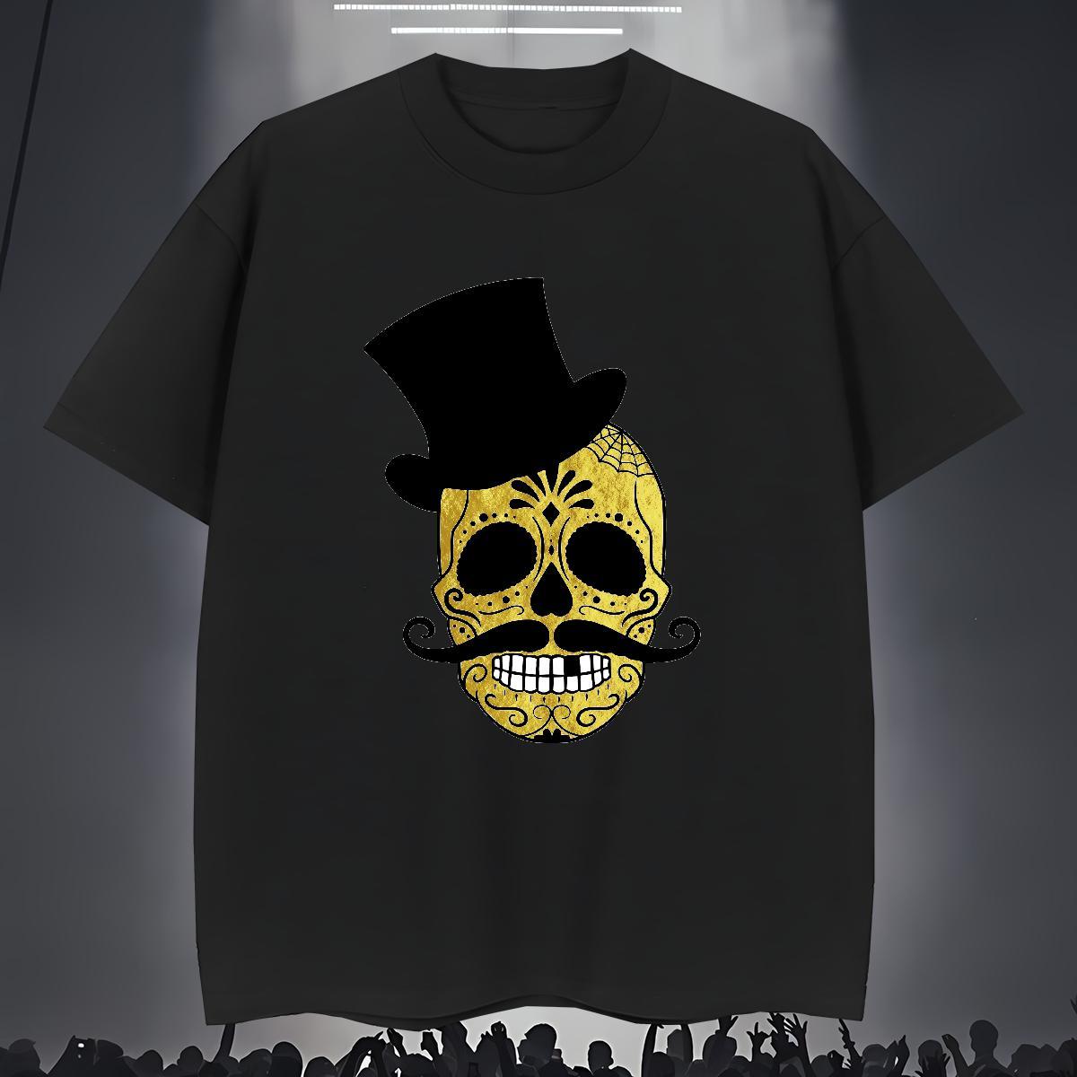 Free Shipping Man T Shirts 230g 100% Cotton skull Street Casual Cartoon Printing L-4XL O Neck Short Sleeves Men Tops Tees Wholesale Tee Shirt