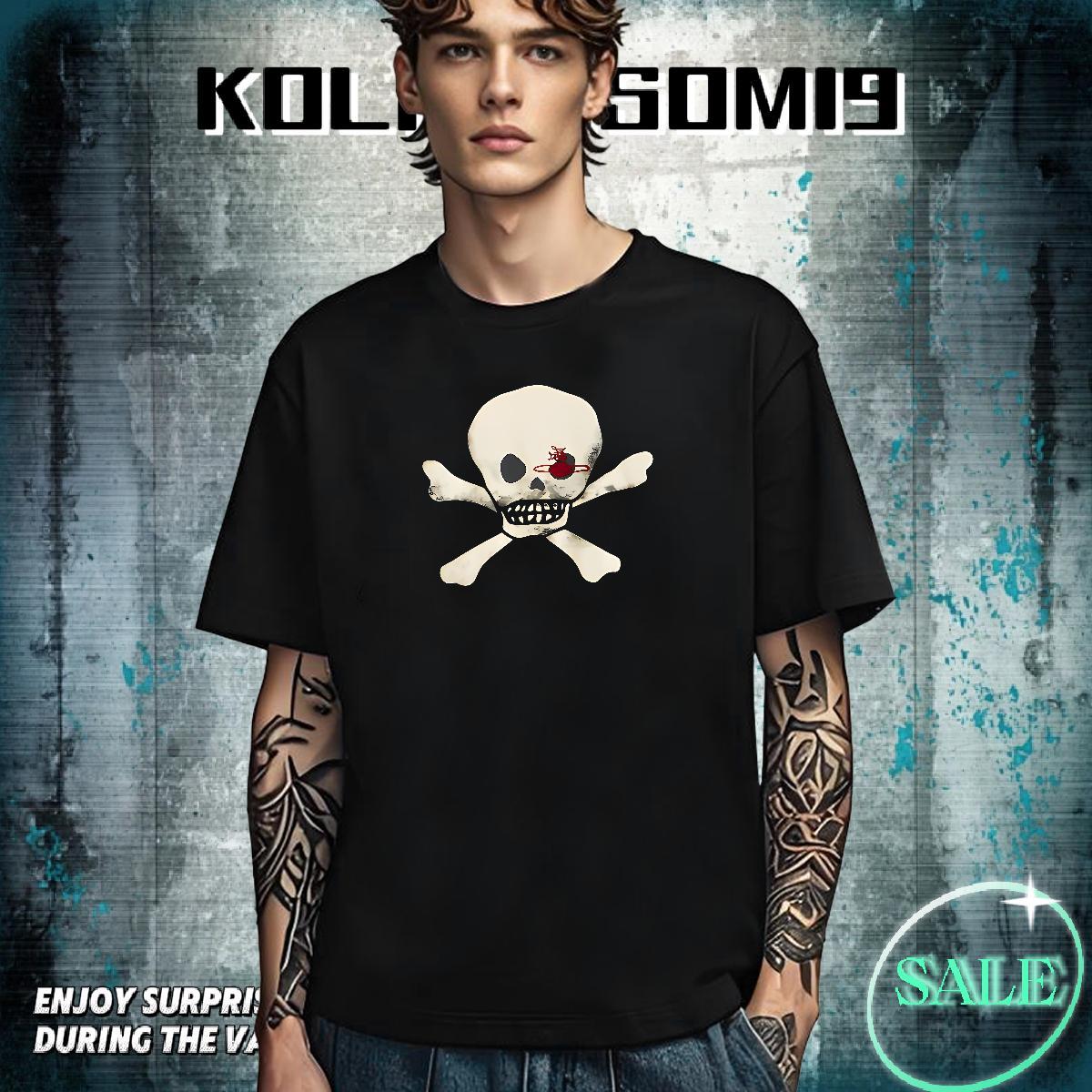 Soft T-Shirts for Men 230g Pure Cotton skull Beach Anime O Neck Short Sleeves Couples T Shirts Free Shipping Clothings