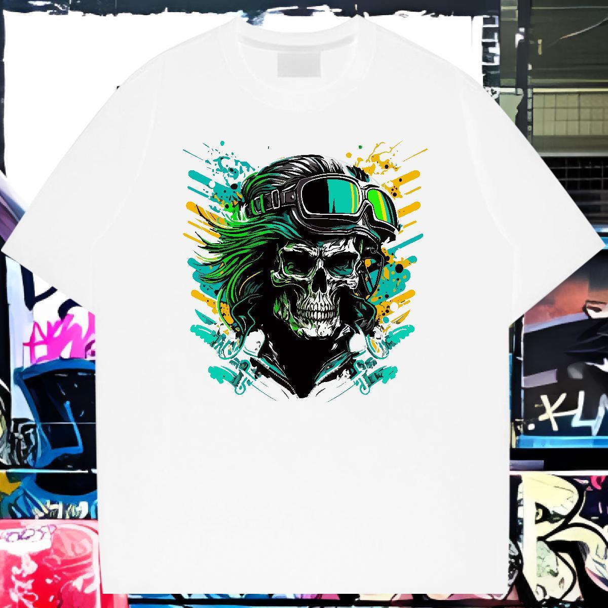 Designer T Shirts Men 100% Cotton 230g skull Spring Summer Custom Printed Short Sleeve O-Neck Men Tees New Top Tees