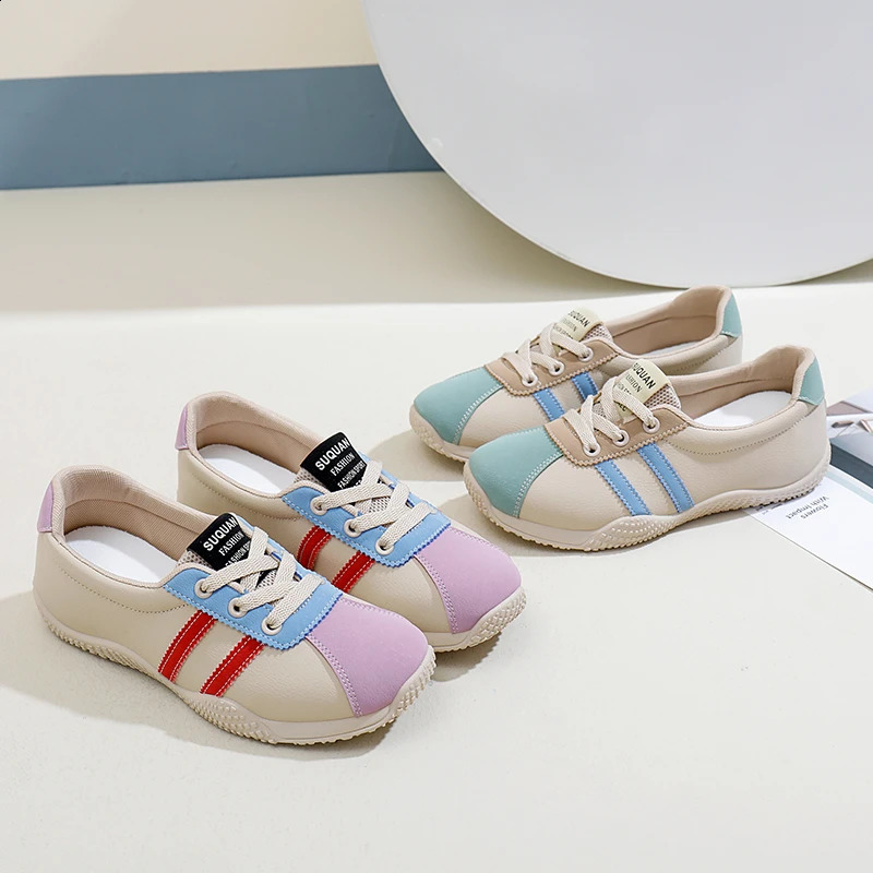 Womens shoes 2024 lace shoelaces womens vulcanized shoes fashionable color matching womens casual shoes round toe classic sports shoes 240823