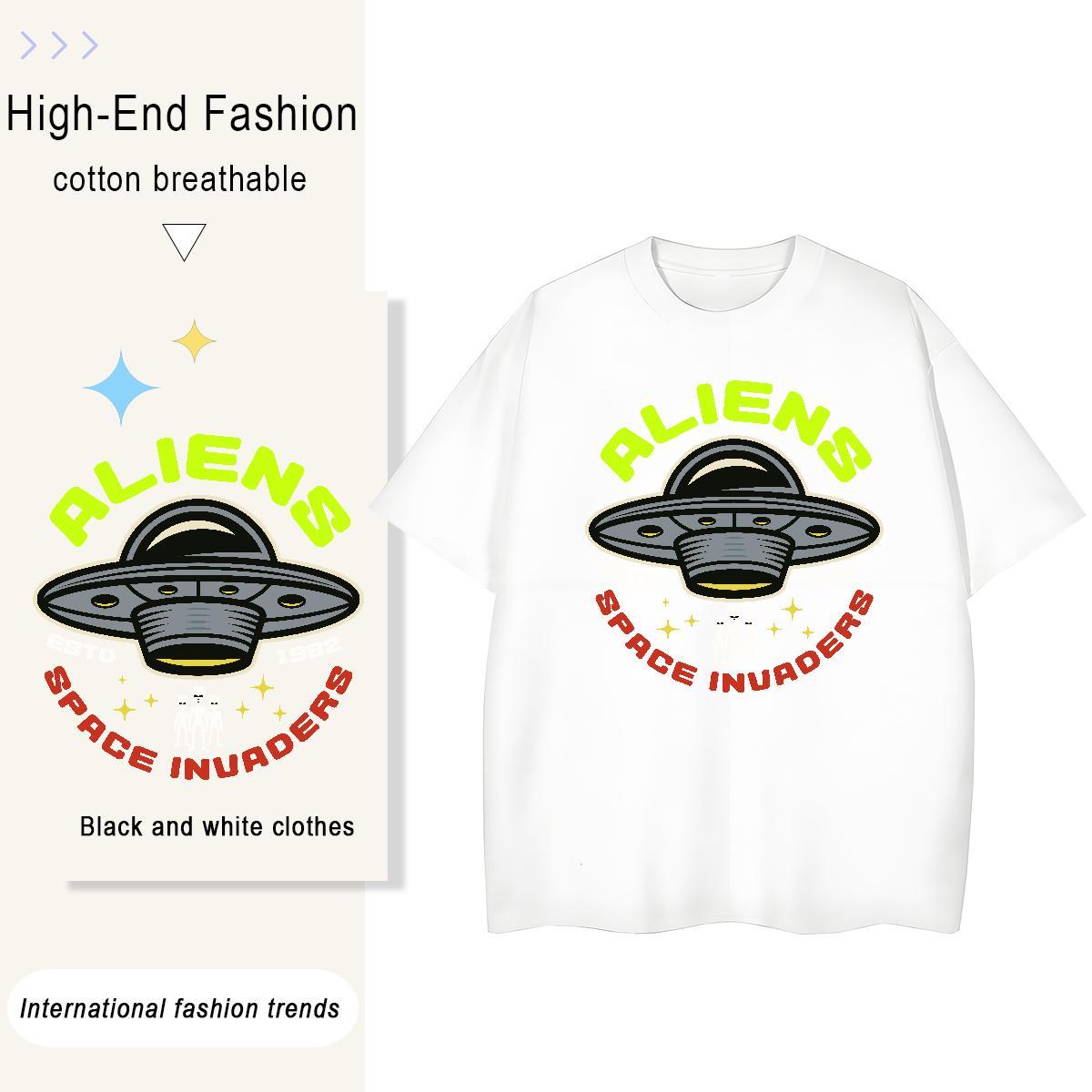 Loose Mens T Shirts 230g Pure Cotton UFO Daily Outfit Oversized 3XL 4XL Breathable Soft Couples T Shirts Fashion Designer Top Tees