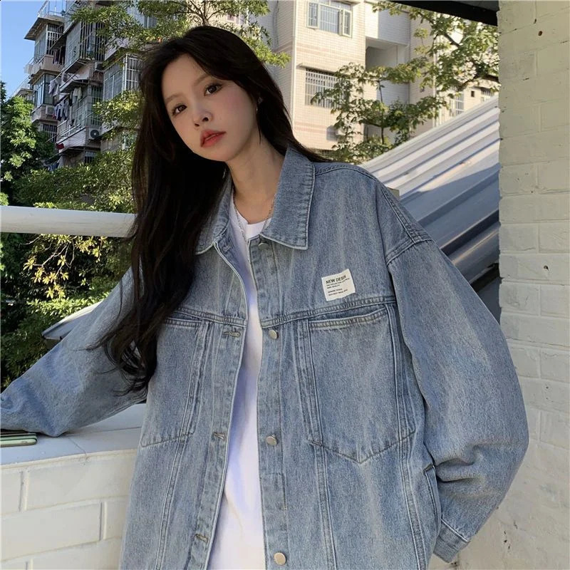 Women Loose Fitting Jeans Jacket Spring Autumn Female Medium Long Styles Cowboy Outwear Korean Ladies Long Sleeves Denim Coat 240823