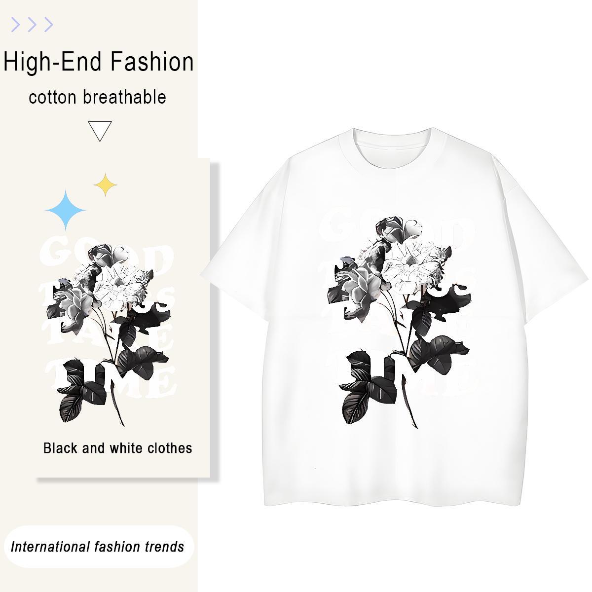 Designer Fashion Mens Tshirts flower Sports Casual 230g 100% Cotton Tee Shirt Crew Neck Breathable Cool T shirt Custom Big Size