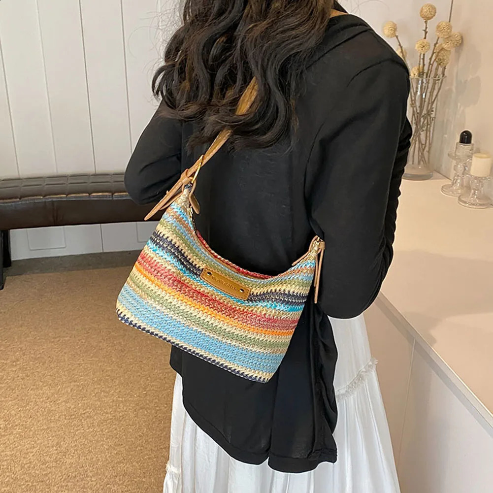 Fashion Straw Shoulder Bags Women Woven Top Handle Underarm Hobo Bag Crossbody Bag Summer Beach Travel Handbag Purse for Women 240823