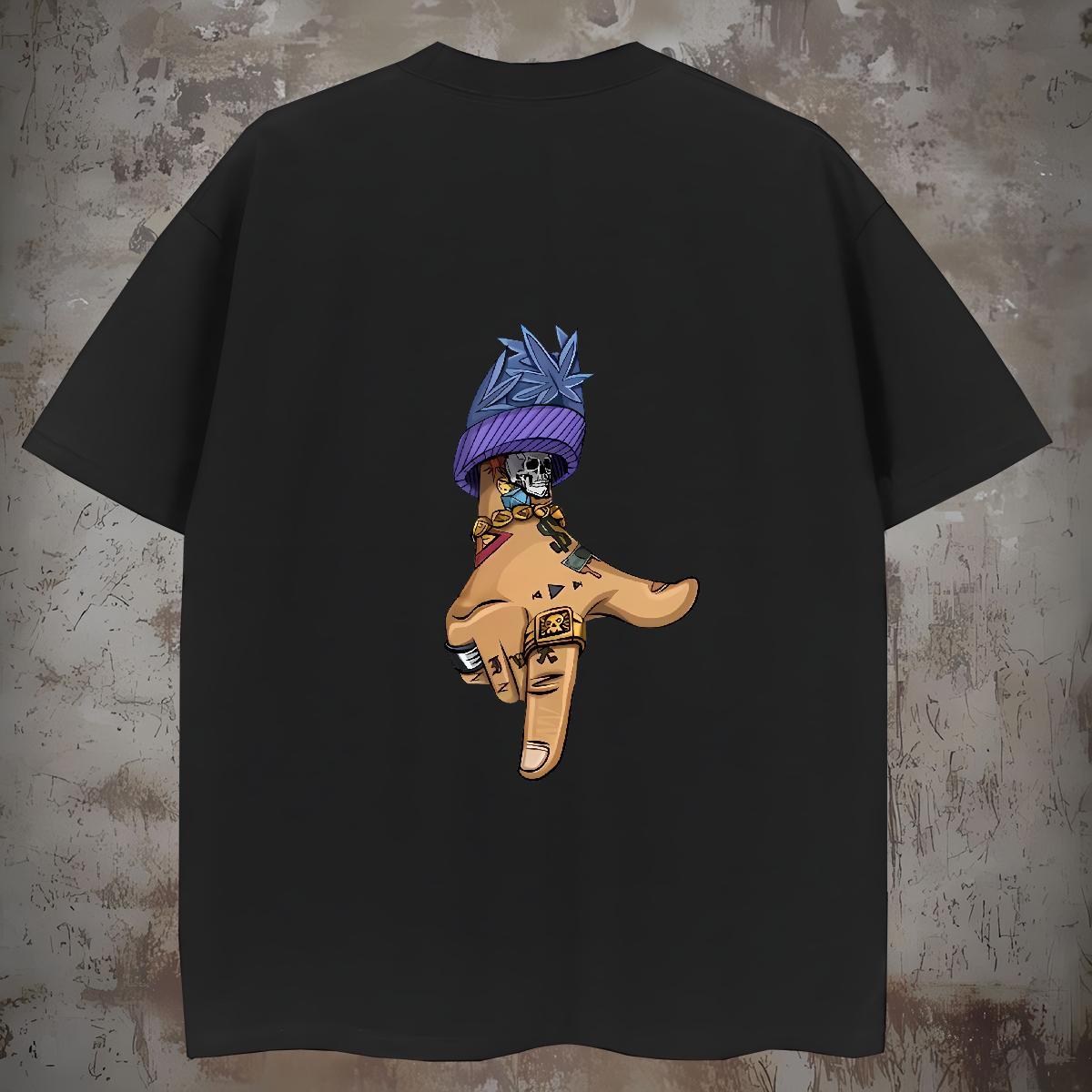 Loose Fit T-Shirts for Men 230g Pure Cotton skull Anime Printing Street White Plus Size Short Sleeve Soft Mens Tshirts 2024 Tops Tees