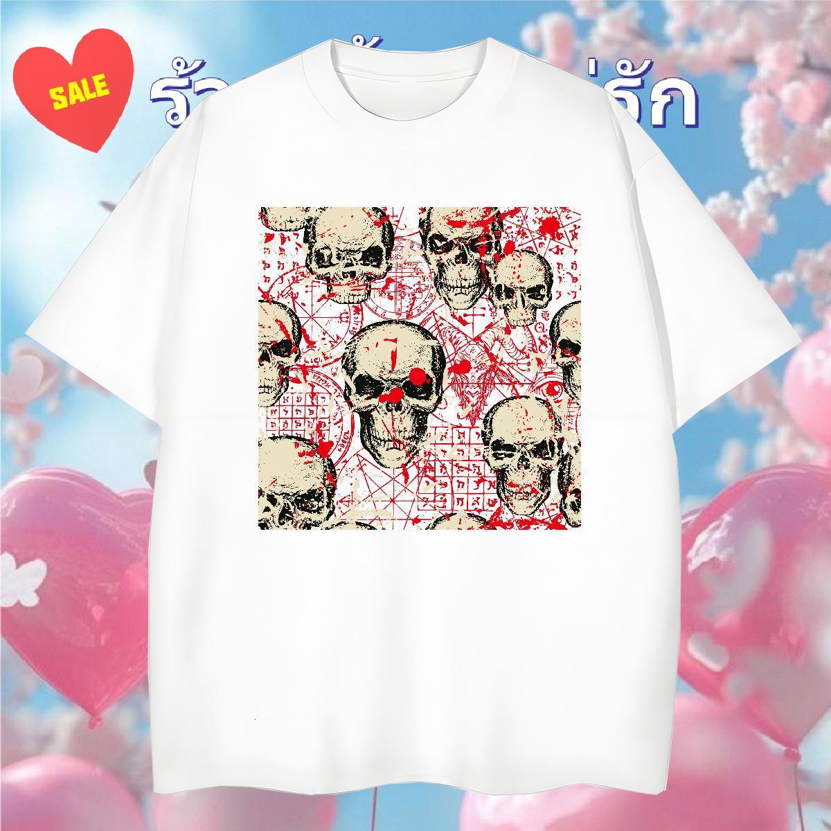 Unisex Mens T Shirts 230g Pure Cotton skull Casual Beach Custom Print Plus Size Breathable Short Sleeve Tshirts Fashion Polos