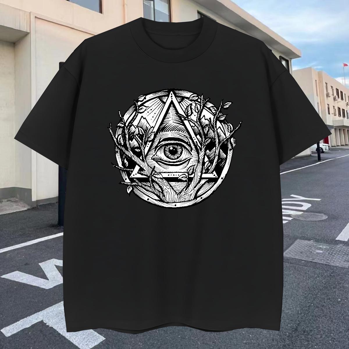TOP Quality T Shirts Men 230g Pure Cotton eye of the devil Street wear Hip Hop Floral Print Breathable Crew Neck Tshirt for Man Woman 2024 Summer Tees