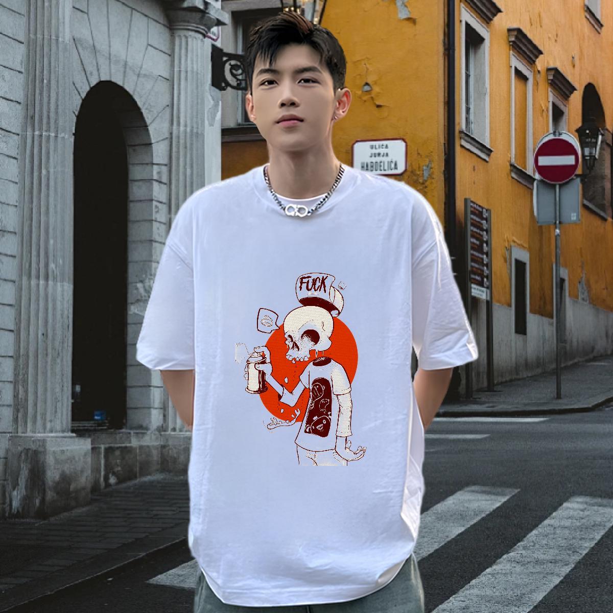 Classic T Shirt For Man 100% Cotton 230g skull Sport Custom Cartoon O Neck Short Sleeves Couples T Shirts 2024 DIY Tops Tees