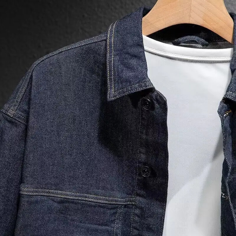 Large pocket mens Jean Coats cargo bicycle denim jacket motorcycle spring and autumn washing fashionable highquality plus size 240824