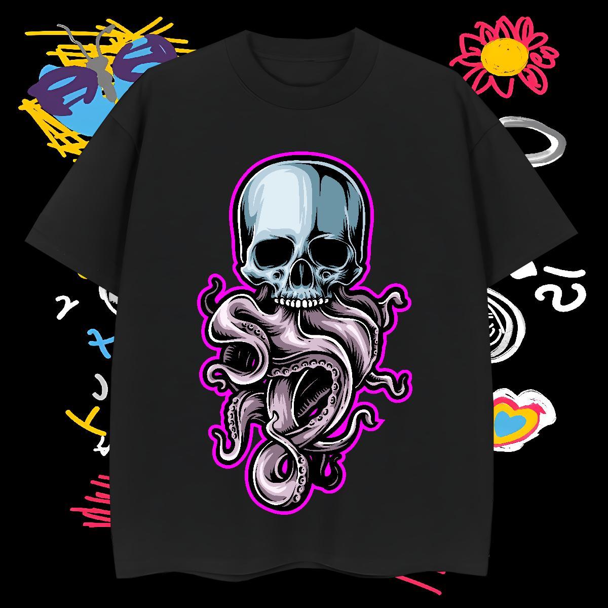 Classic T-Shirts 230g Cotton skull Anime Printing Street Customized Print Breathable Crew Neck Men Tees Classic Casual Top Tees