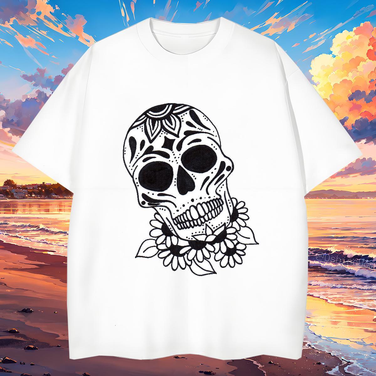 Brand T-Shirts for Men 230g 100% Cotton skull Casual DIY Logo Oversized Short Sleeve O-Neck Men Clothes T-Shirt Classic Tees Shirts