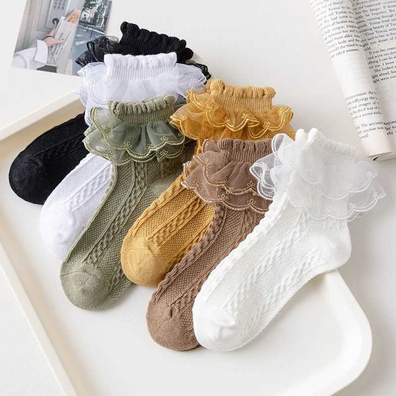 6 Pairs/lot Infant Baby Girl Knee Socks Newborn Baby Girls Socks With Lace Toddler Kids Girls Ruffle Socks Childrens Socks Kit CL240824
