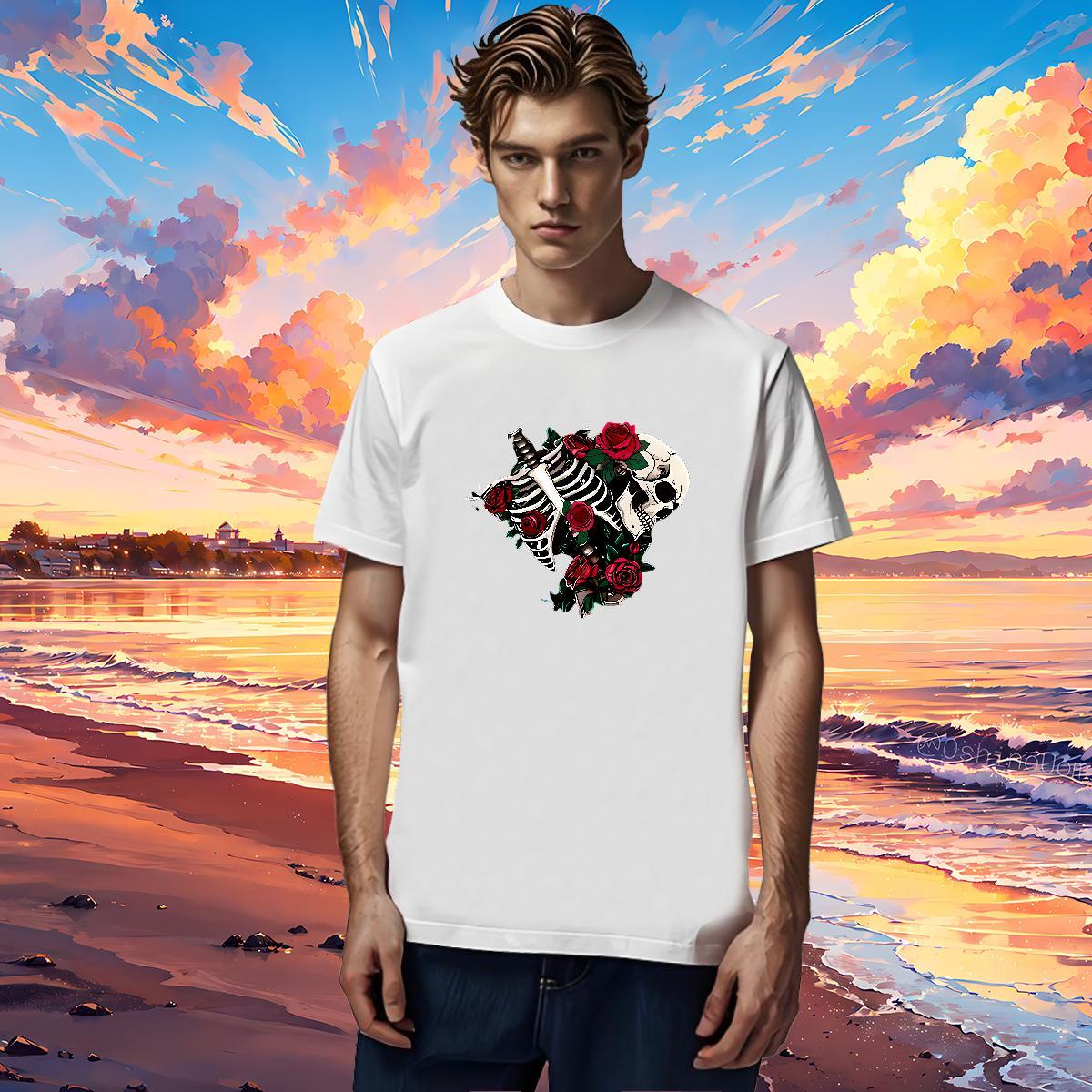 Cool T Shirts Men 230g Pure Cotton rose Hip Hop DIY Printed Crew Neck Breathable Men Tees Classic Casual Top Tees