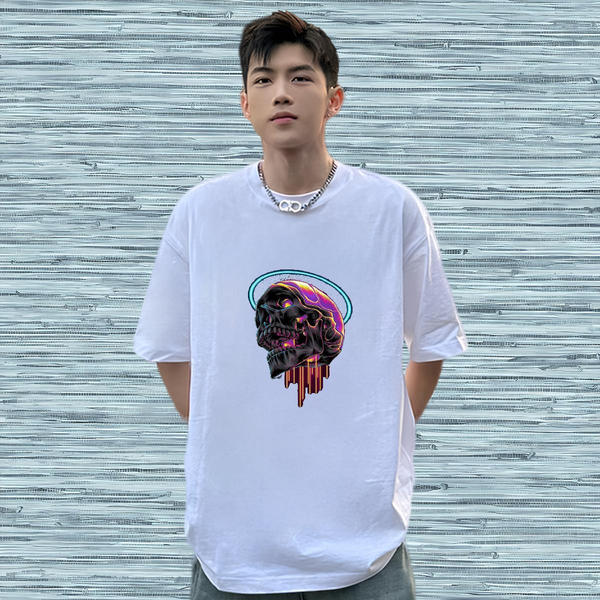 Cool Design T Shirt For Man 230g 100% Cotton skull Outdoor Cartoon Printing L-4XL O Neck Short Sleeves Mens Tshirts Custom Wear
