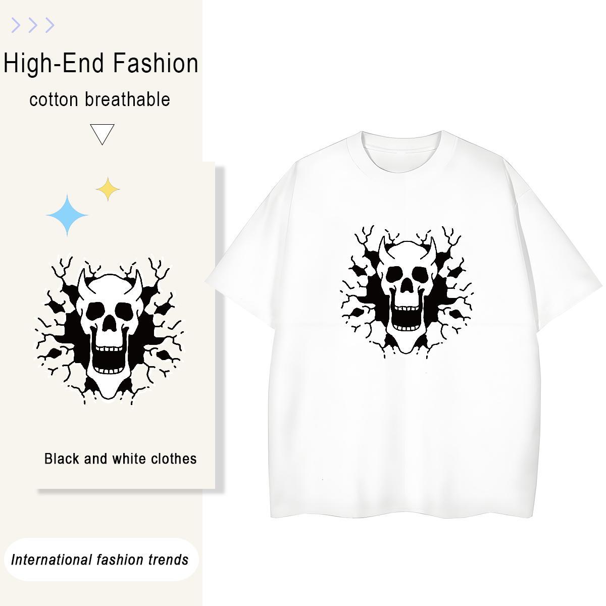 Popular Men T Shirts 230g 100% Cotton skull Street Wear DIY Printed Breathable Short Sleeve Tshirts New Designer Polos