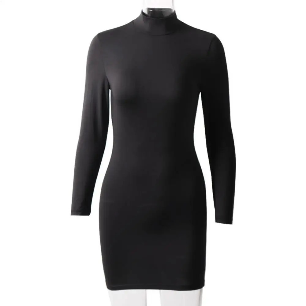 Fashion Sheath Woman Dress Solid Color Turtleneck Long Sleeve Women Sexy Slim Bodycon Mini Dress Party Club Dress Vestidos 240823