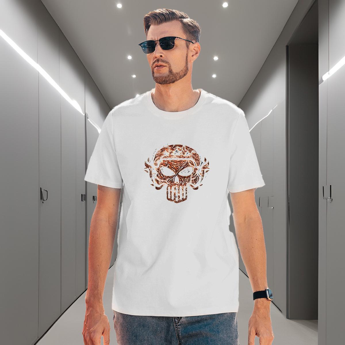 Free Shipping T-Shirts for Men 230g 100% Cotton skull Daily Wear Custom Printing Round Neck Short Sleeve Men Clothes T-Shirt DIY Customized Tops Shirt