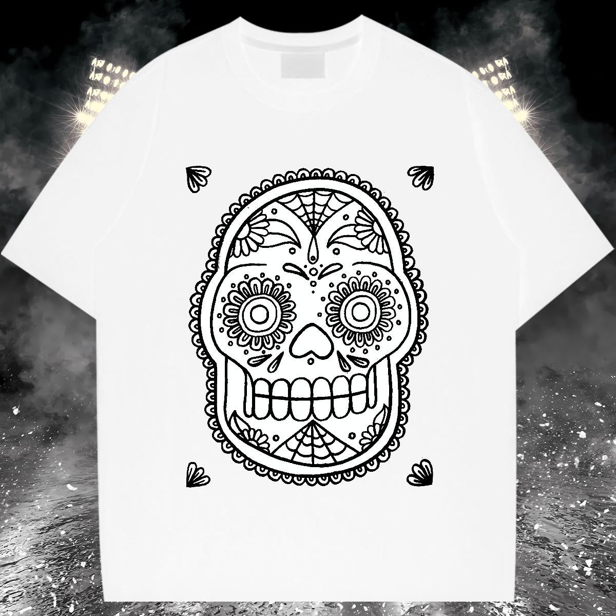 Loose Fit T Shirt For Man 230g Pure Cotton skull Beach Custom Printed Breathable Short Sleeve Tshirt for Man Woman Classic Polos