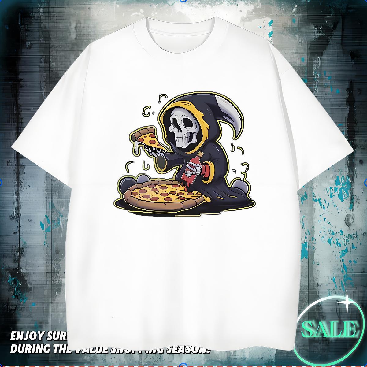 Loose Man T Shirts 230g Pure Cotton pizza Summer Casual Cartoon Printing L-4XL Crew Neck Breathable Tshirts 2024 Designer Clothes
