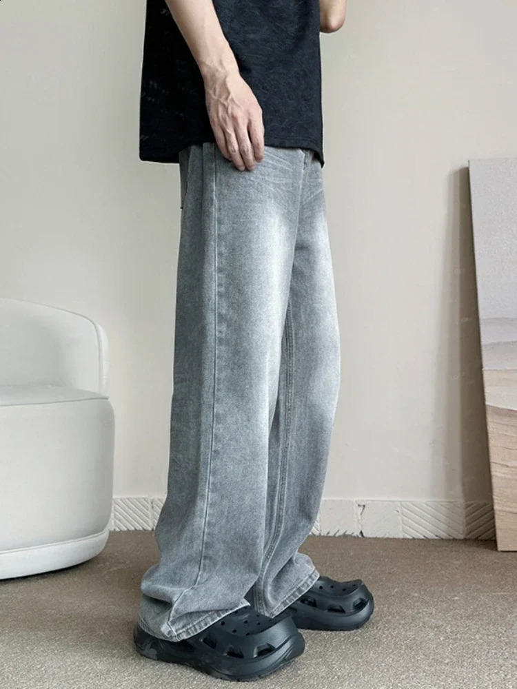 Vintage Gray Baggy Jeans Men Fashion Harajuku Casual Y2k Pants Straight High Street Male Wide Denim Trousers 240823