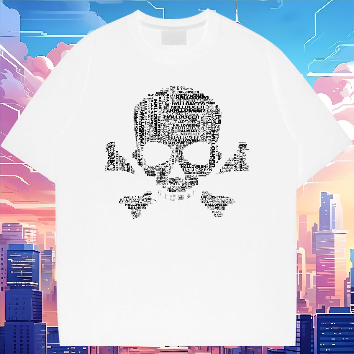 Designer Man T Shirts 230g 100% Cotton skull Street DIY Printed O Neck Short Sleeves Men Clothes T-Shirt Brand Polos
