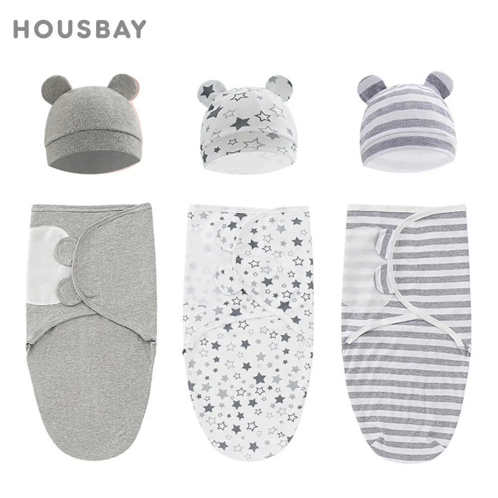0-3Months Newborn Baby Sleeping Bag With Hat Set Adjustable Baby Swaddle Blanket Summer Thin Breathable Soft Cotton Boys Girls M240824