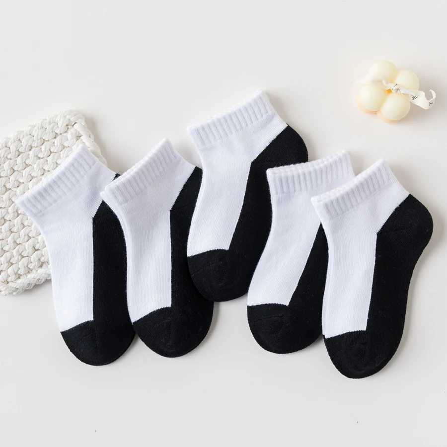 5 Pairs/Lot Summer Children Socks 100% Cotton Kids Fashion Black White Gray Baby Girl Boy Socks Casual Short Socks For 1-12 Year CL240824